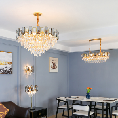 Round / Rectangle Crystal Pendant Chandelier Ceiling Fixtures Light For Living Room/Dining Room/Entryway