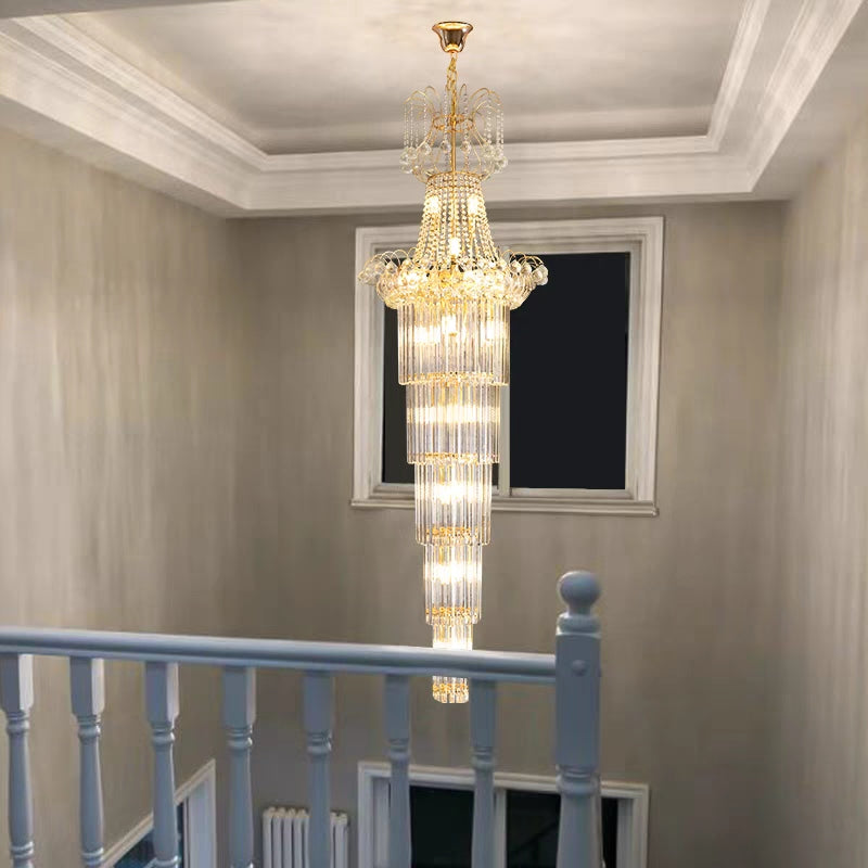 Extra Long Gold Luxury Multi-tier Crystal Chandelier for Living Room/Foyer/Stairs/Hotel Lobby