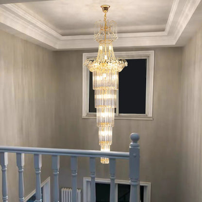 Extra Long Gold Luxury Multi-tier Crystal Chandelier for Living Room/Foyer/Stairs/Hotel Lobby