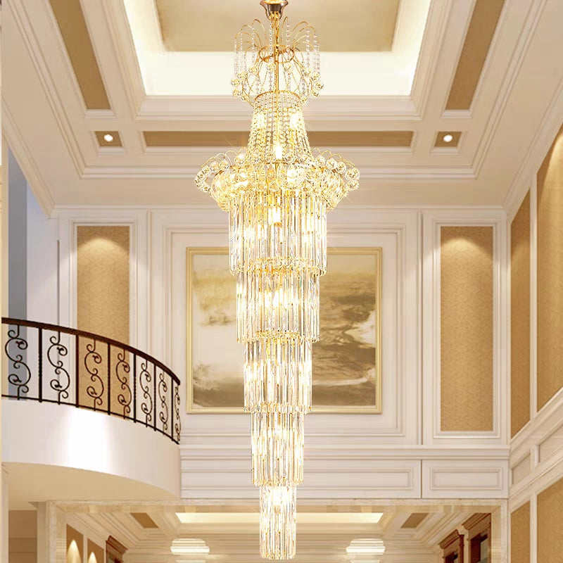 Extra Long Gold Luxury Multi-tier Crystal Chandelier for Living Room/Foyer/Stairs/Hotel Lobby