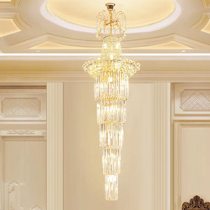 Extra Long Gold Luxury Multi-tier Crystal Chandelier for Living Room/Foyer/Stairs/Hotel Lobby