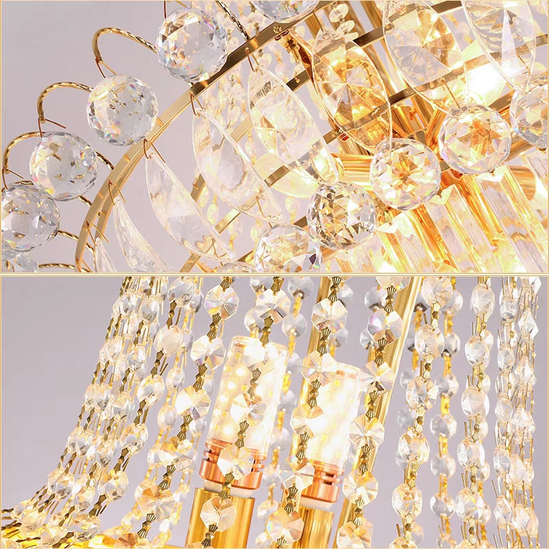 Extra Long Gold Luxury Multi-tier Crystal Chandelier for Living Room/Foyer/Stairs/Hotel Lobby
