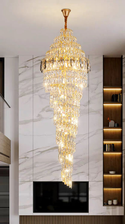 Extra Large Modern Spiral Chrome/Gold Crystal Long Chandelier for Foyer/Staircase/Hotel Lobby