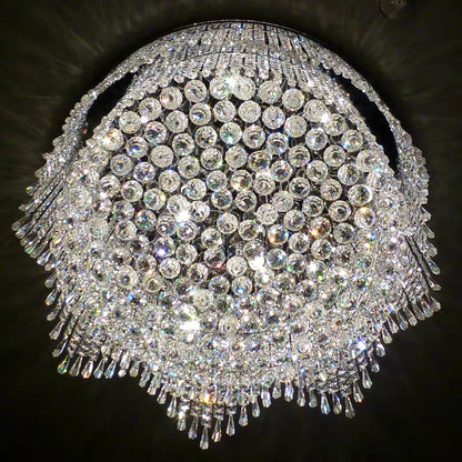 Luxury Round Tiers Flush Mount Crystal Ceiling Light for Living room